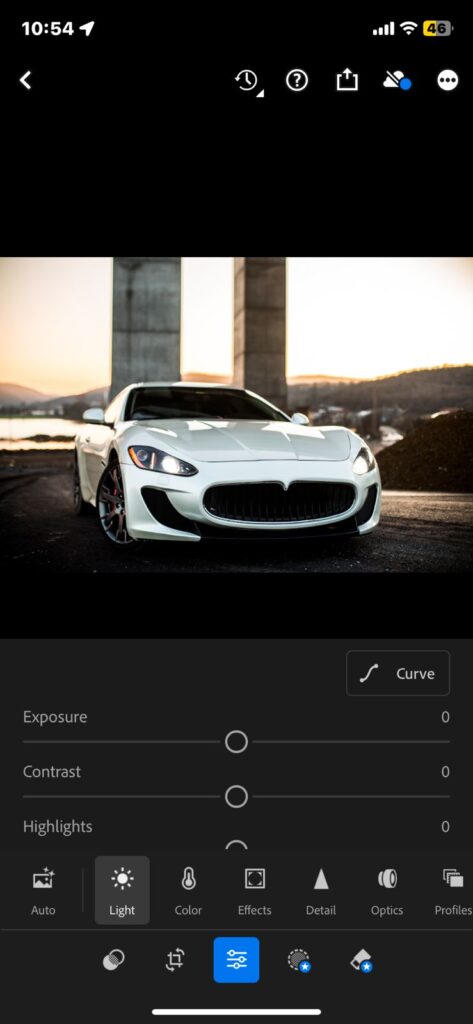 Adjusting car photo exposure and contrast in mobile - How to edit car photos in Lightroom mobile