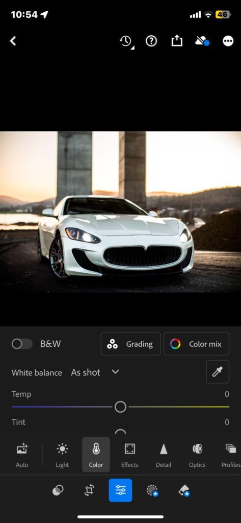 Adjusting white balance and saturation on iphone - How to edit car photos in Lightroom mobile