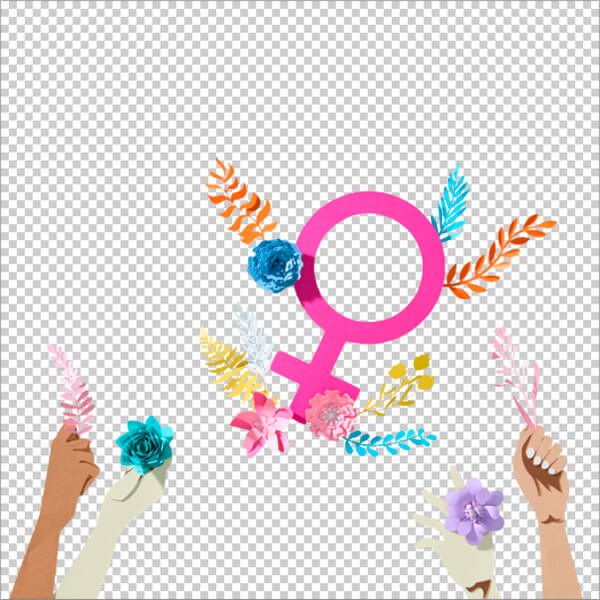 diverse hands holding flowers gender symbol