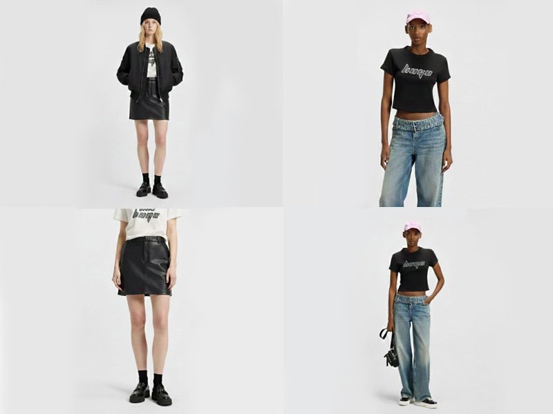 Home 14 female models casual black tops leather skirt 1